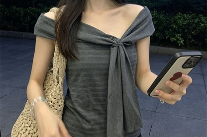 Striped Sleeveless Top with Scarf Neckline