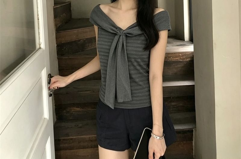 Striped Sleeveless Top with Scarf Neckline