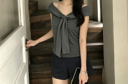 Striped Sleeveless Top with Scarf Neckline