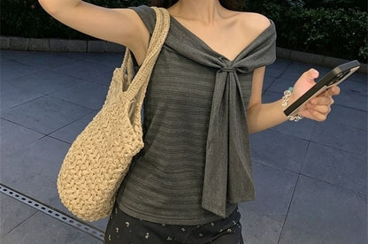Striped Sleeveless Top with Scarf Neckline