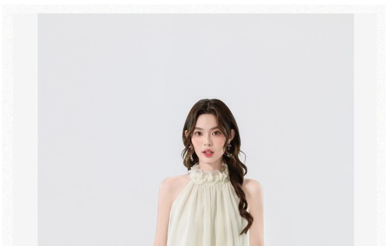 Halter Neck Layered Sheer Top & Low Rise Flared Jeans Set