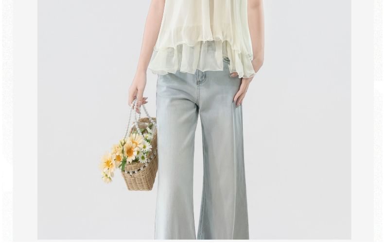 Halter Neck Layered Sheer Top & Low Rise Flared Jeans Set