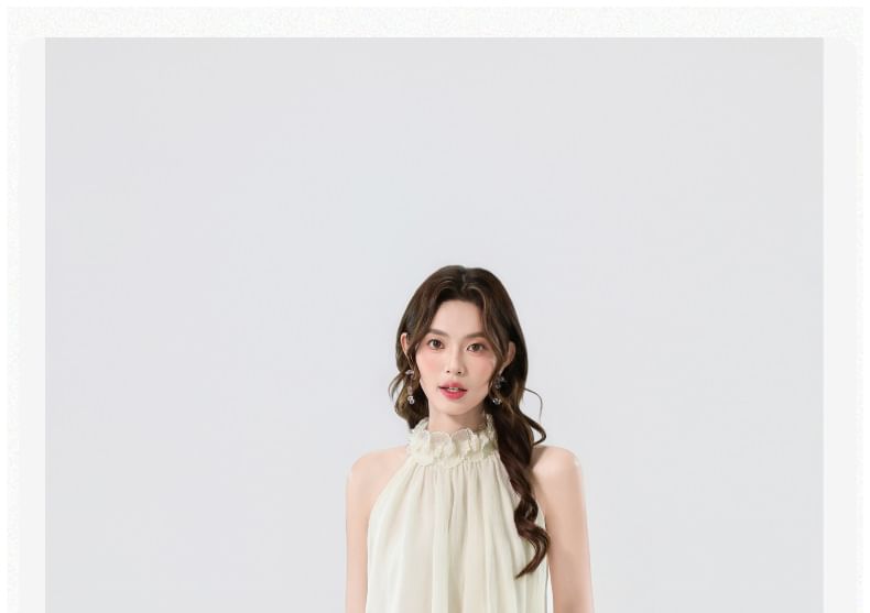 Halter Neck Layered Sheer Top & Low Rise Flared Jeans Set