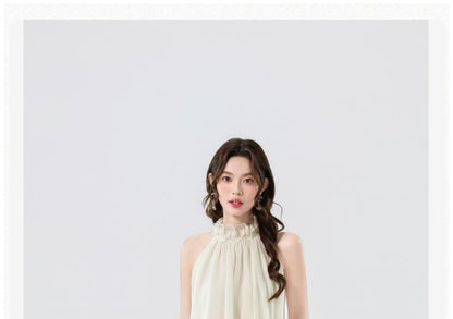 Halter Neck Layered Sheer Top & Low Rise Flared Jeans Set