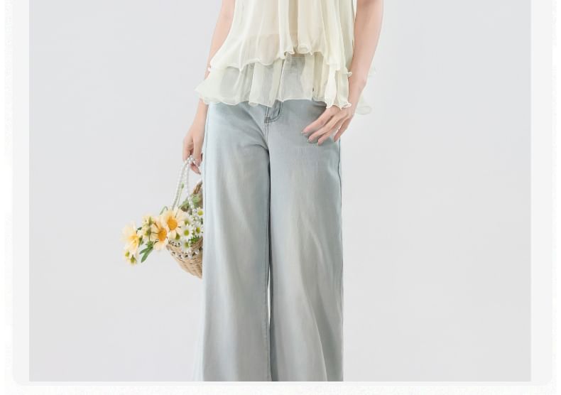 Halter Neck Layered Sheer Top & Low Rise Flared Jeans Set