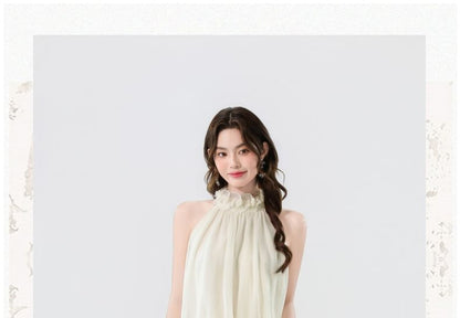 Halter Neck Layered Sheer Top & Low Rise Flared Jeans Set