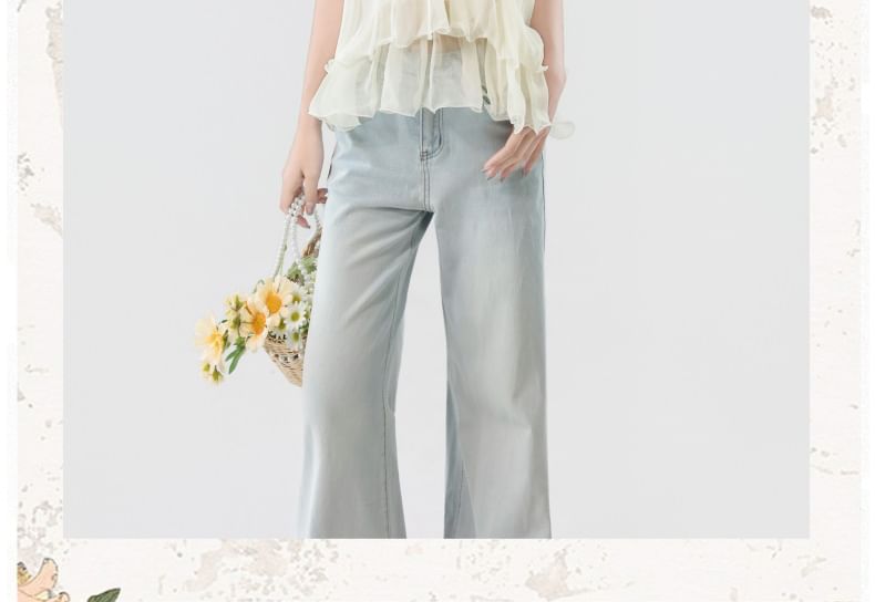 Halter Neck Layered Sheer Top & Low Rise Flared Jeans Set