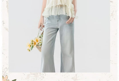 Halter Neck Layered Sheer Top & Low Rise Flared Jeans Set