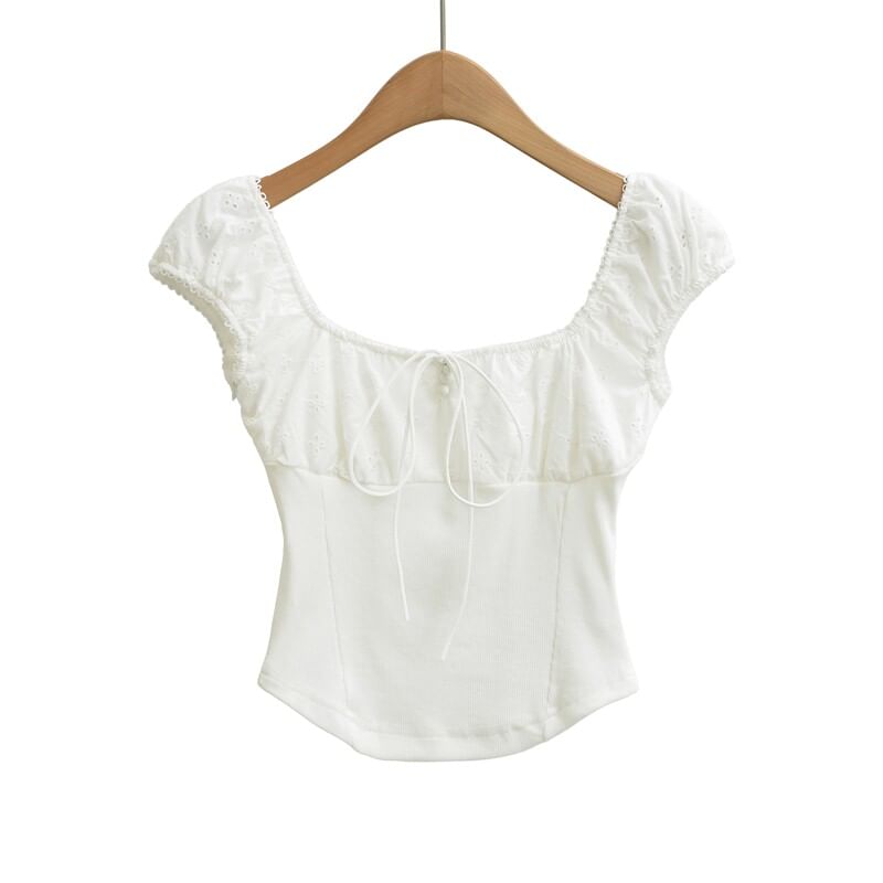 Square Neck Cap-Sleeve Crop Top