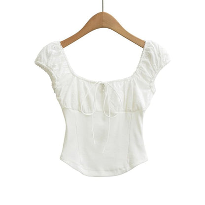 Square Neck Cap-Sleeve Crop Top