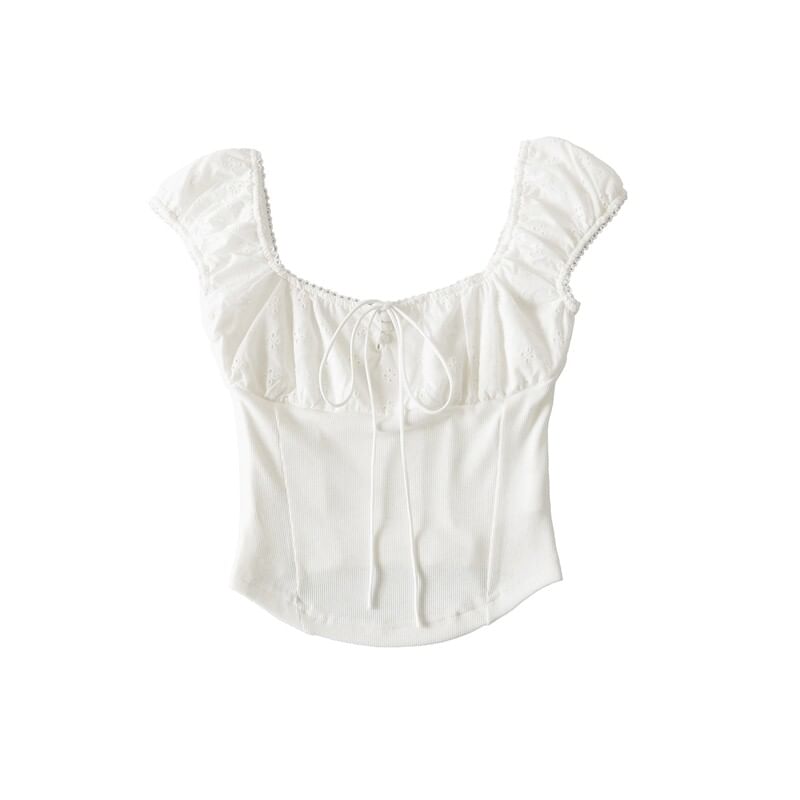 Square Neck Cap-Sleeve Crop Top