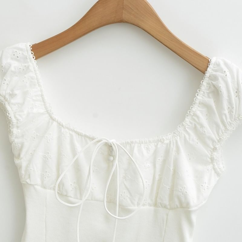 Square Neck Cap-Sleeve Crop Top
