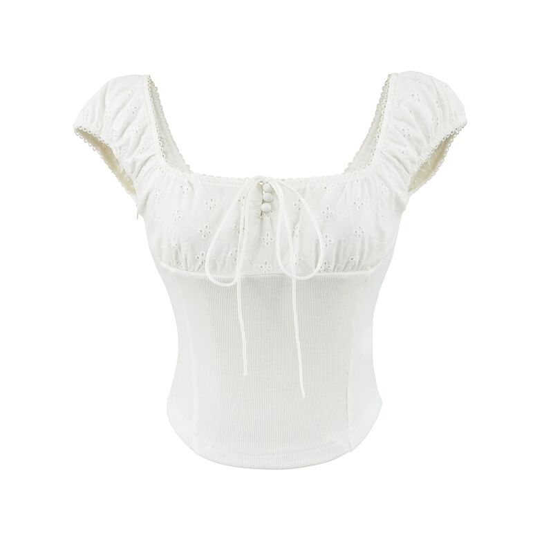 Square Neck Cap-Sleeve Crop Top