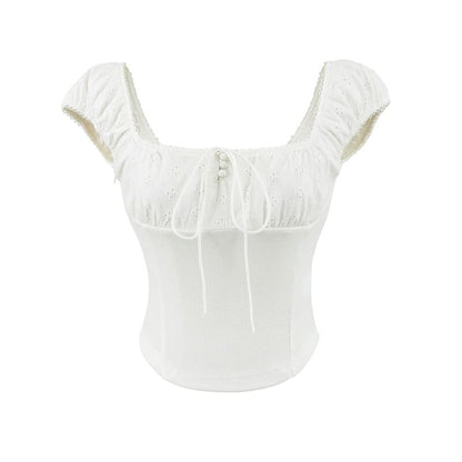 Square Neck Cap-Sleeve Crop Top