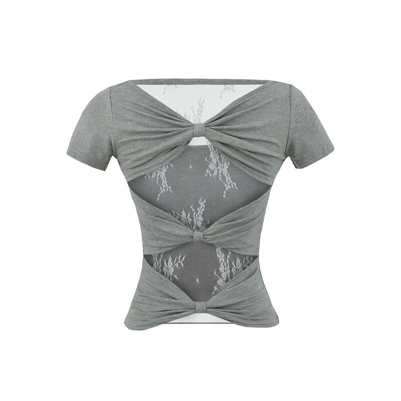 Square Neck Lace Trim Short-Sleeve Top