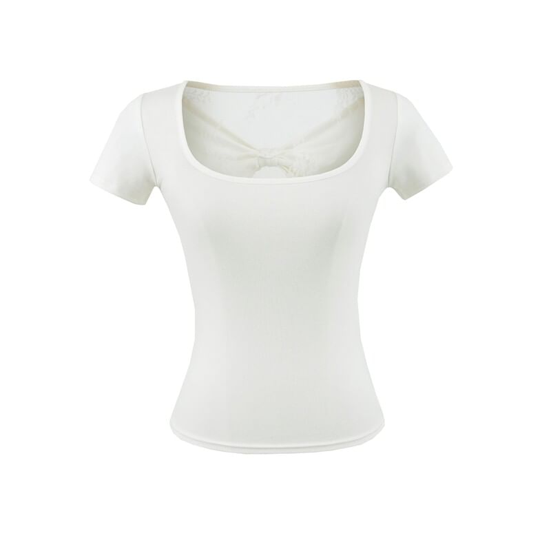 Square Neck Lace Trim Short-Sleeve Top