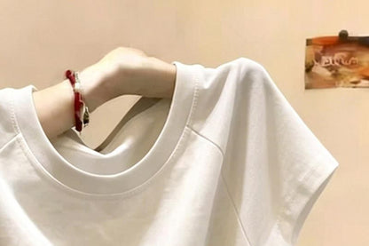 Button Side Crewneck Short-Sleeve Crop Tee