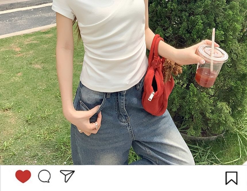 Off-Shoulder Short-Sleeve Solid Crop Tee