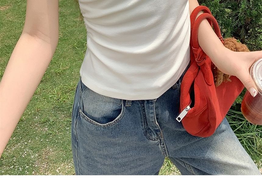 Off-Shoulder Short-Sleeve Solid Crop Tee