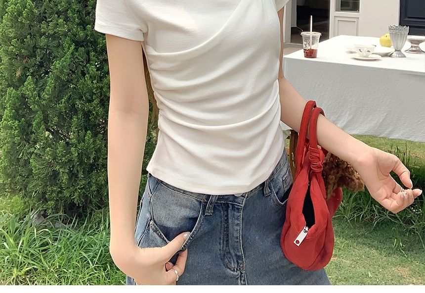 Off-Shoulder Short-Sleeve Solid Crop Tee