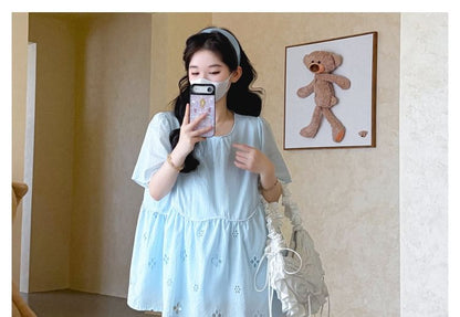 Maternity Elbow-Sleeve Crew Neck Eyelet Blouse & Wide Leg Shorts Set