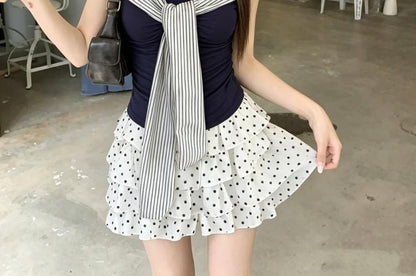 Round Neck Striped Tie Front T-Shirt