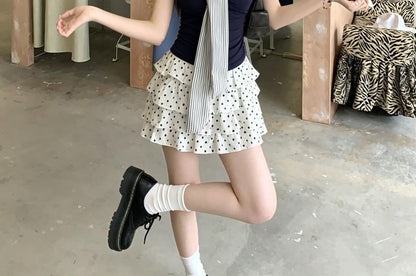 Round Neck Striped Tie Front T-Shirt