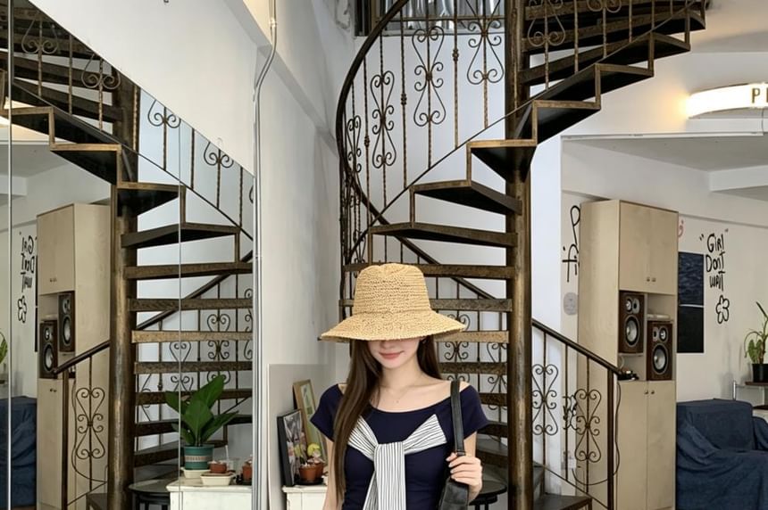 Round Neck Striped Tie Front T-Shirt