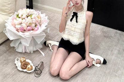Mock Neck Bow Rhinestone Lace Top & Mini Skort Set