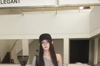 Long-Sleeved One-Shoulder Studded Top
