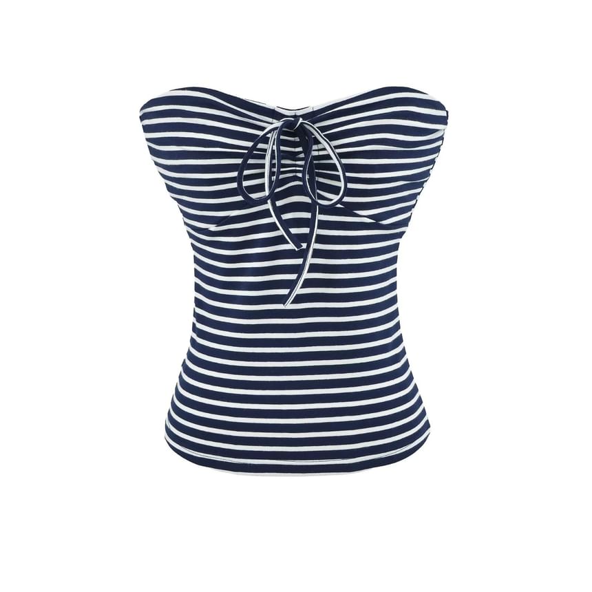 Striped Bow Detail Tube Top