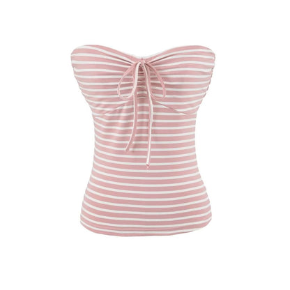 Striped Bow Detail Tube Top