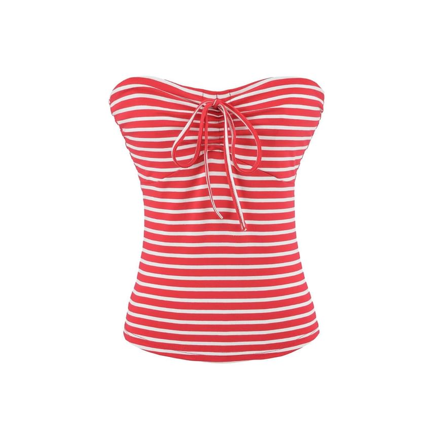 Striped Bow Detail Tube Top
