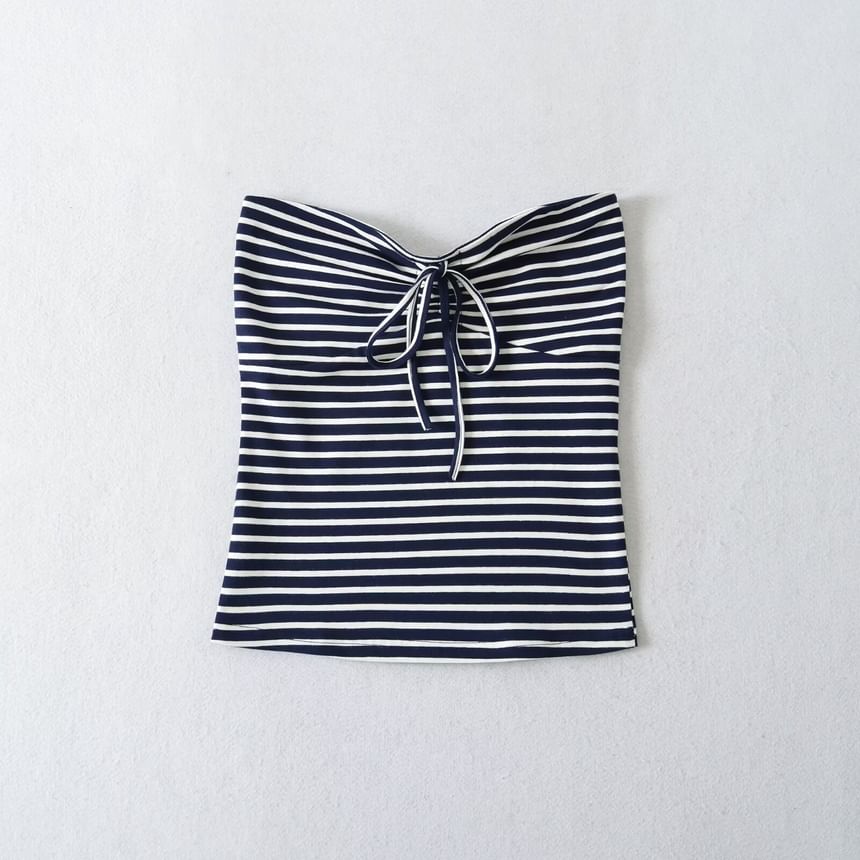 Striped Bow Detail Tube Top