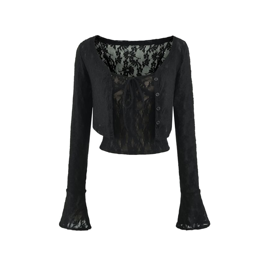 Lace Camisole and Bell Sleeve Cardigan Duo