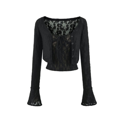 Lace Camisole and Bell Sleeve Cardigan Duo