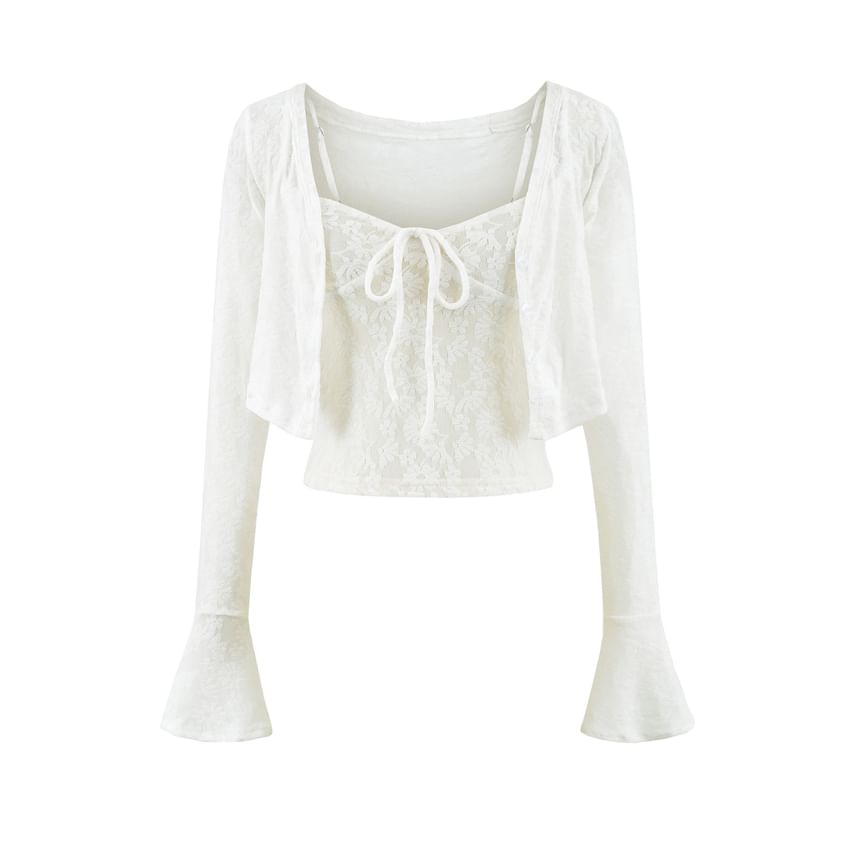 Lace Camisole and Bell Sleeve Cardigan Duo