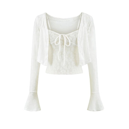 Lace Camisole and Bell Sleeve Cardigan Duo