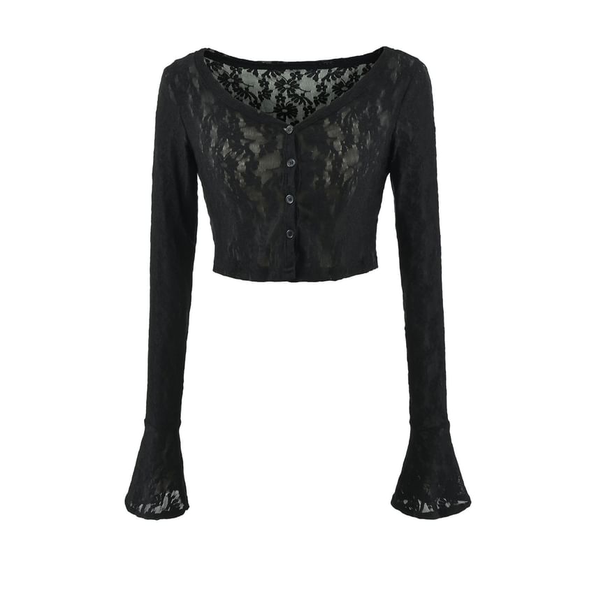 Lace Camisole and Bell Sleeve Cardigan Duo