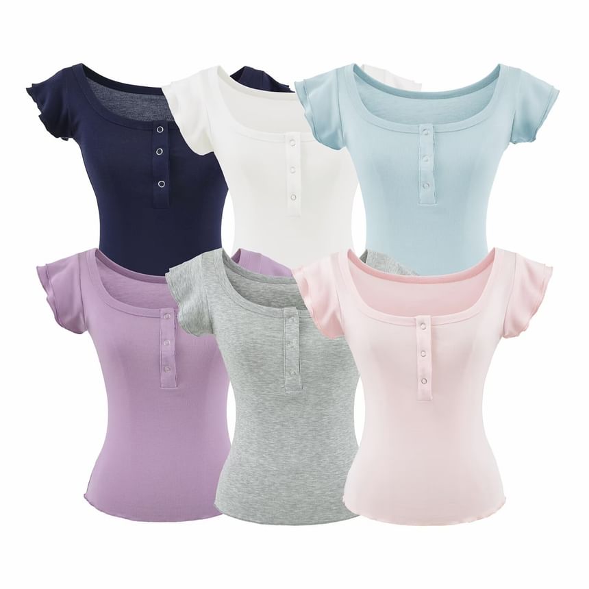 Square Neck Henley T-Shirt