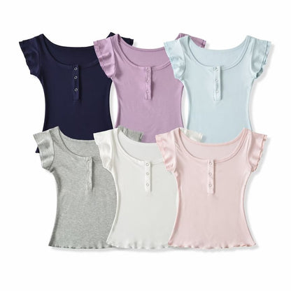 Square Neck Henley T-Shirt