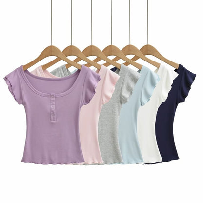 Square Neck Henley T-Shirt