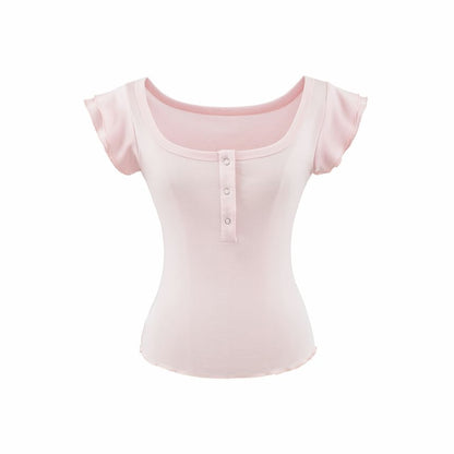 Square Neck Henley T-Shirt