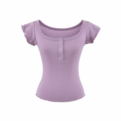 Square Neck Henley T-Shirt