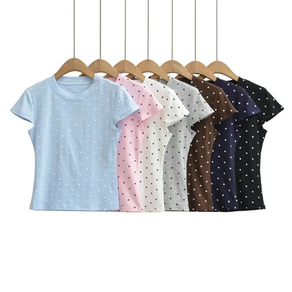Dotted Crew Neck Crop Tee