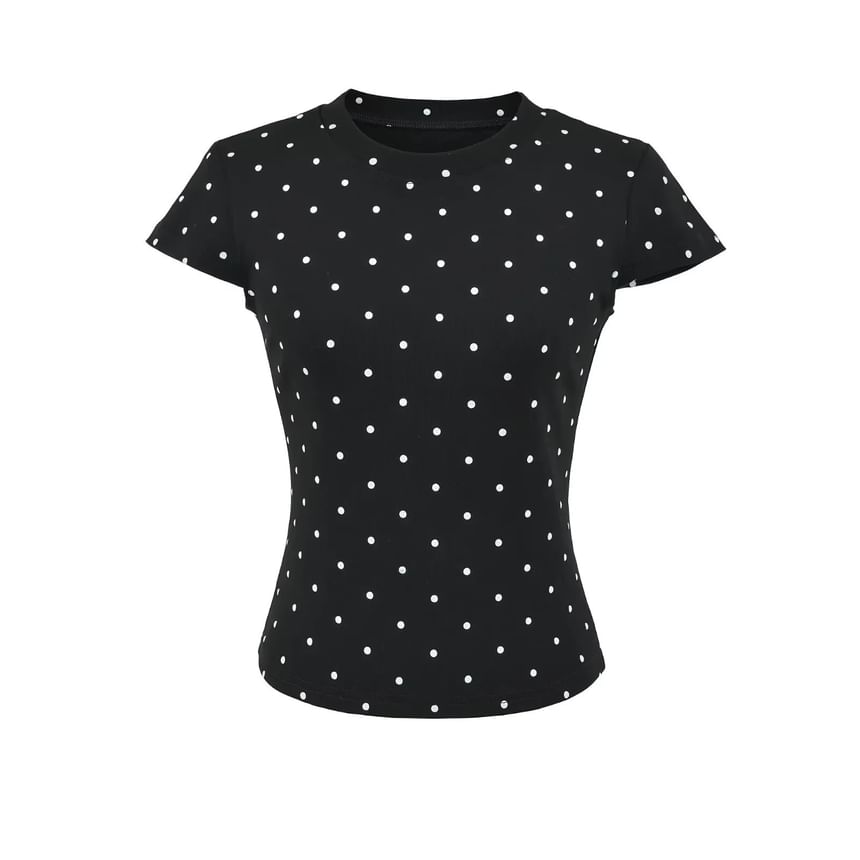 Dotted Crew Neck Crop Tee