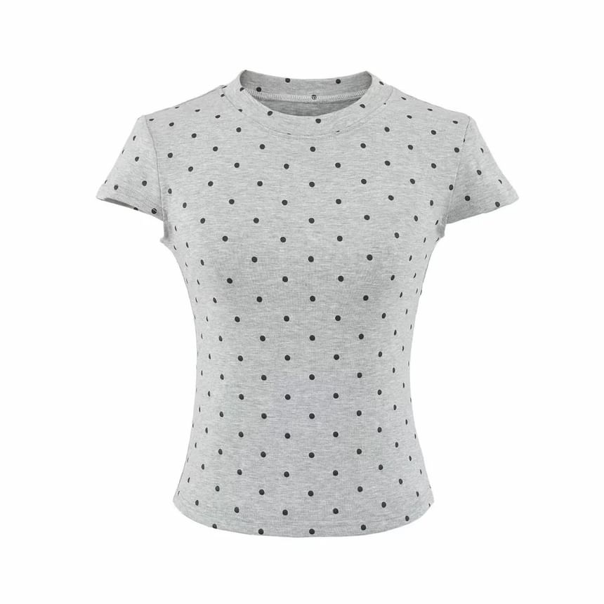 Dotted Crew Neck Crop Tee