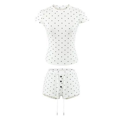 Dotted Crew Neck Crop Tee