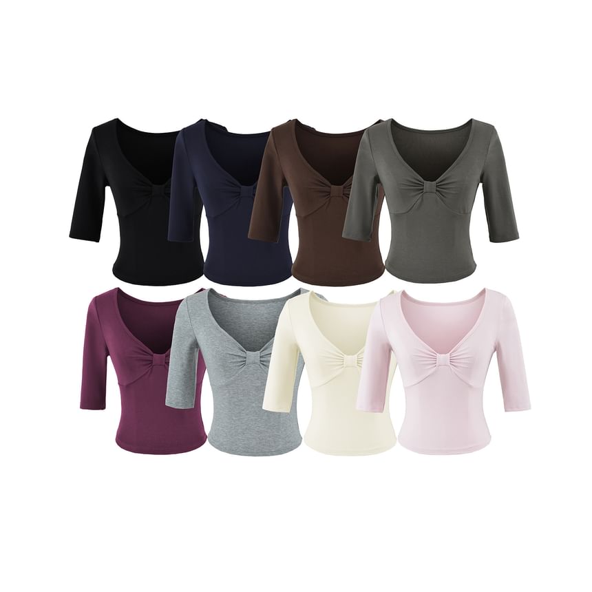 Ruched V-Neck Crop T-Shirt