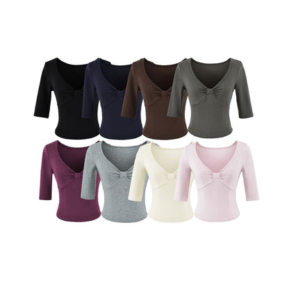 Ruched V-Neck Crop T-Shirt